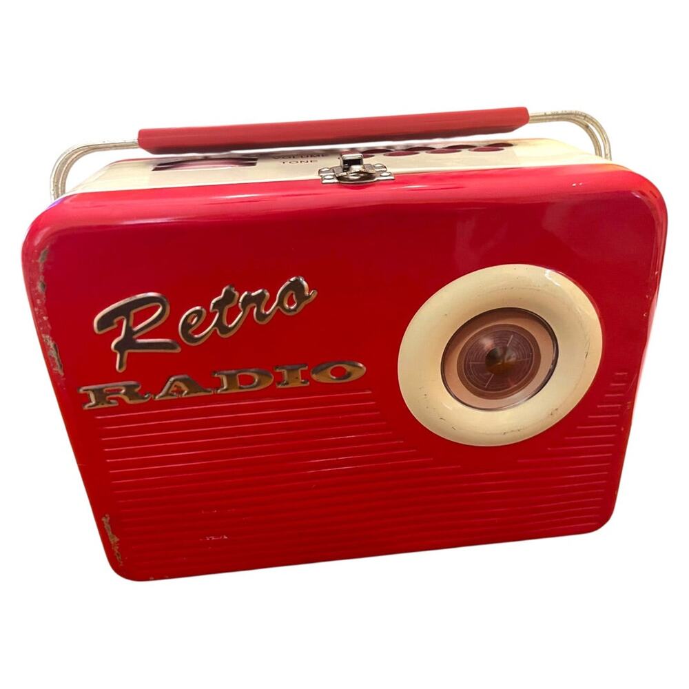 Retro Radio Tin Metal Lunch Box Novelty Silver Crane Co